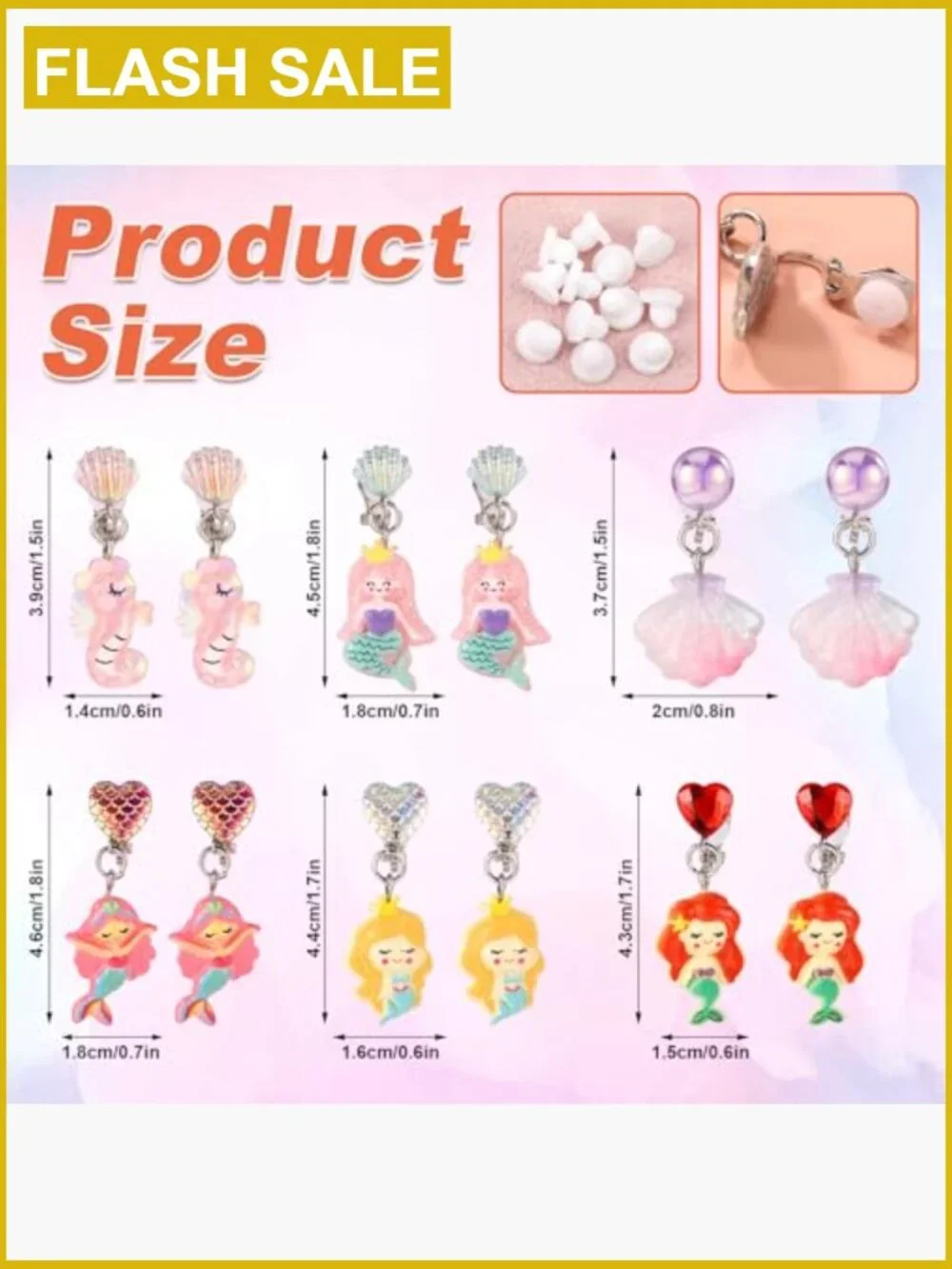 6 Pairs Clip On Drop Earrings Non-Pierced Princess Dress Up Jewelry Set
